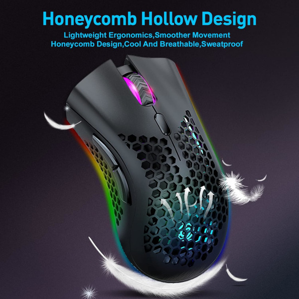 Trådløs letvægts gamingmus, ultralet cellulær mus, Bluetooth 2.4G trådløs genopladelig ergonomisk optisk sensormus til PC Mac-spillere