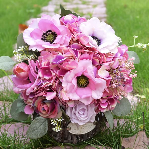 5-pack Konstgjorda Hydrangea Blommor i Silke, Blomsterarrangemang Dekoration 47cm rose red