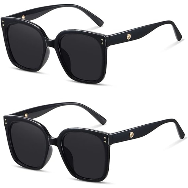 2 stk Solbriller for kvinner Menn Vintage Big Frame Dame Solbriller UV400 Solbriller black+black(2 Pack)