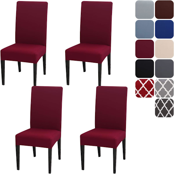 Ruokailuhuoneen tuolinpäälliset 4 tai 6 kappaleen sarja, joustava irrotettava pestävä ruokailutuolin suojapäällinen koristepäällinen istuinsuojus hotelliin wine Red 4pcs
