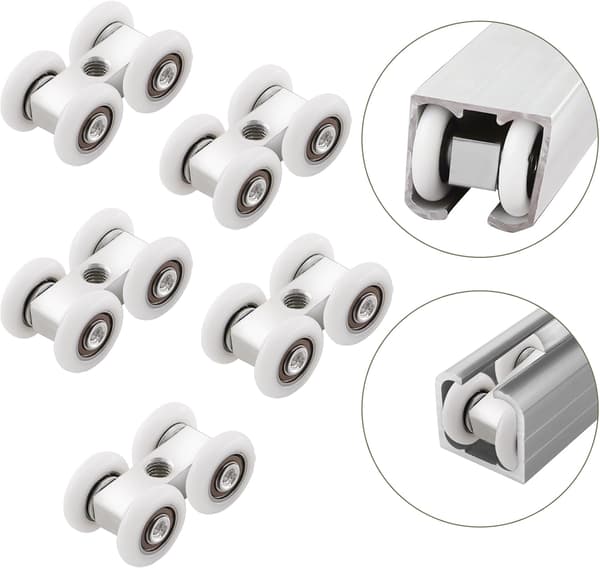 Skjutdörrsrullar, 8 stycken, Vit, Aluminium, Plast