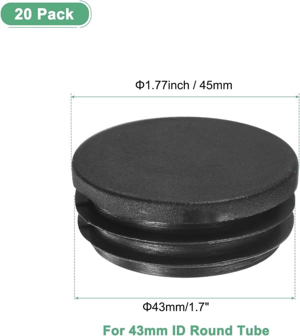 20 stk 45 mm (1,77 tommer) runde plasthullplugger, innstikkbare rørhetter for møbler, rør, skap og DIY-prosjekter