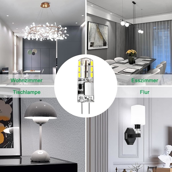 G4 LED-pære, 12V 2W svarende til 20W halogenpære, kølig hvid 6000K, 180LM, flimmerfri, til emhætte, lysekrone, ikke-dæmpbar, 10 stk.
