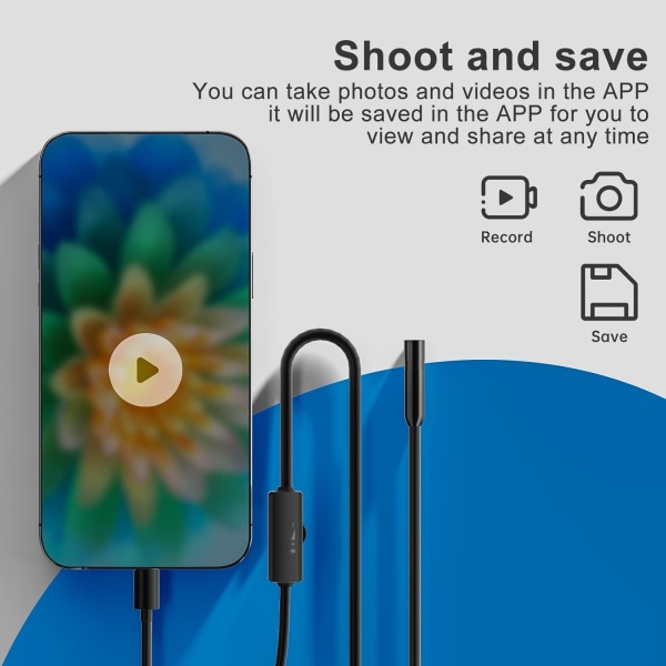 Endoskop til iPhone, inspektionskamera med 7,9 mm objektiv til iPhone og iPad, 5 m halvstærkt kabel boreskop IP68 vandtæt
