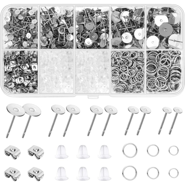 Hypoallergenic Earring Posts and Backs,1650pcs Stainless Steel Earring Making Kit,for DIY Jewelry Earring Making