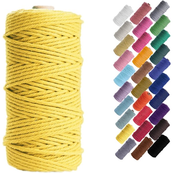 Macramé-snöre, Bomullsrep, för Väggbonader, Växtupphängningar, DIY-hantverk, Heminredning, Presentinslagning 3mmx100m lemon yellow