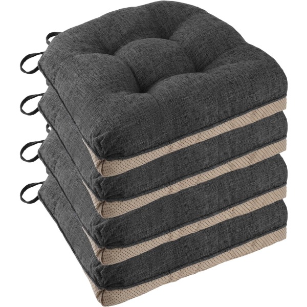 Halksäkra Stolsdynor för Matstolar, Set om 4, 46*43*9cm Sittdyna med Band dark gray