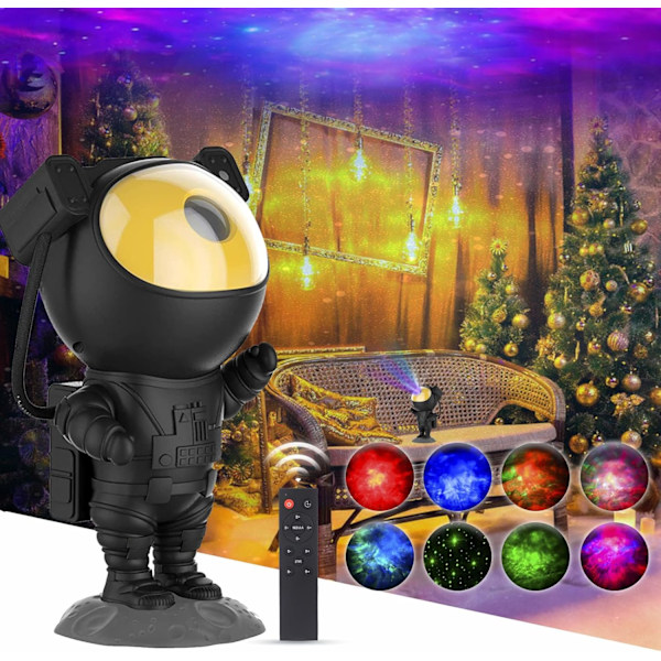 Astronaut Nebula Natlamper, Astronaut Lysprojektor med Nebula, Timer og Fjernbetjening, USB-drevet 360° Justerbar