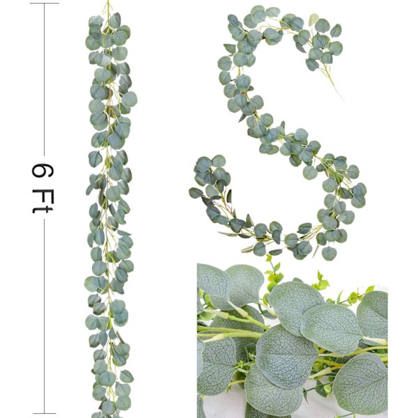 Kunstig eukalyptusgirlander Falske silke eukalyptusblader Vinstokker Håndlaget girlander Grønt bryllupsbakgrunn Buede veggdekor Green 3pcs