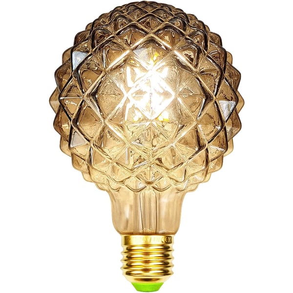 Retro LED-hehkulankamalat Edison 4W savulasinen lasi 220/240V E27 kristallikoristeelliset lamput Art Deco G95 Crystal (ananas) [Energiatehokkuusluokka D]