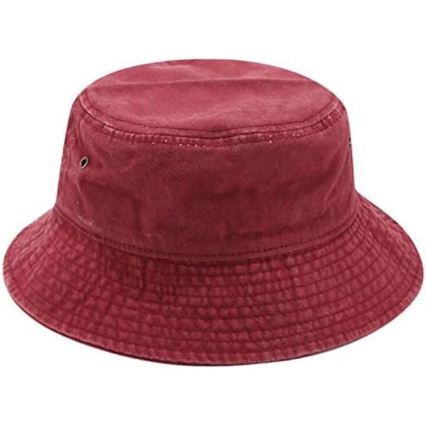 Vintage-tyylinen puuvillainen ämpärihattu, pestu, ulkoiluun, kalastukseen, aurinkohattu Wind Red