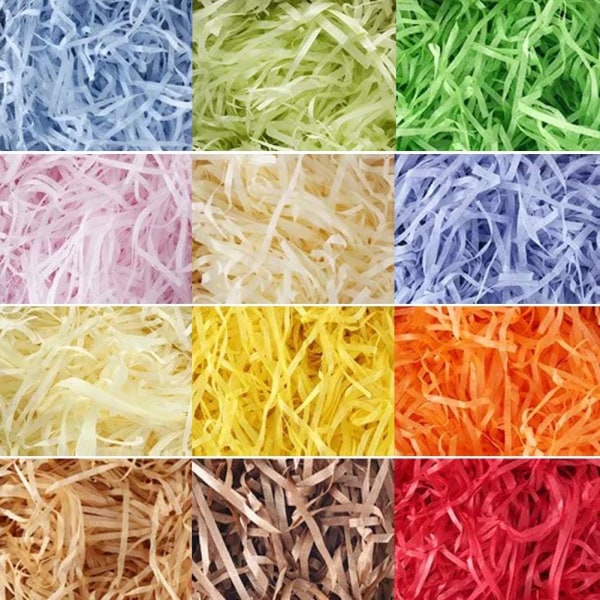 12 farger påskegress Raffia papir strimler påskekurv gresspapir fyllstoff til påskegavepapir