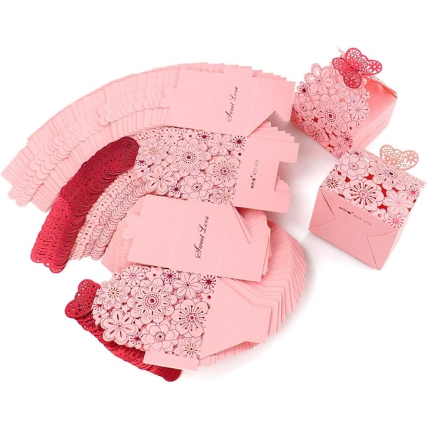 50 st/set Blommor Fjäril Ihålig Godisask Kakor Presentaskar Romantisk Bröllopsgåvor Söta Chokladask Festtillbehör Pink 8*7*6.5CM