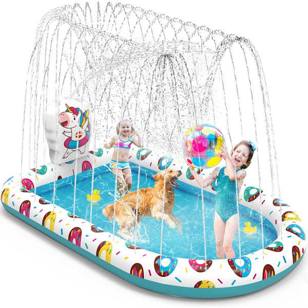 Sprinkler Paddling Pool til børn og hunde 3 i 1 oppustelig Splash Pad Sommer Wading Pools 65\" Udendørs have Spray Water Toy Dog Play Mat