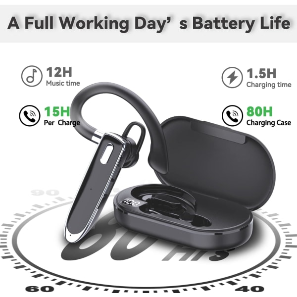 Bluetooth trådlös hörlur med handsfree-funktion, USB-C-laddning, vattentät hörlur för körning/kontor med Android/iOS, bärbar dator