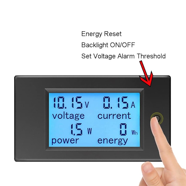 Voltmeter Amperemeter DC 6.5-100V 20A, Spændingsmåler Wattmeter Tester Spænding Strøm Effekt Energi Digital LCD Energimåler