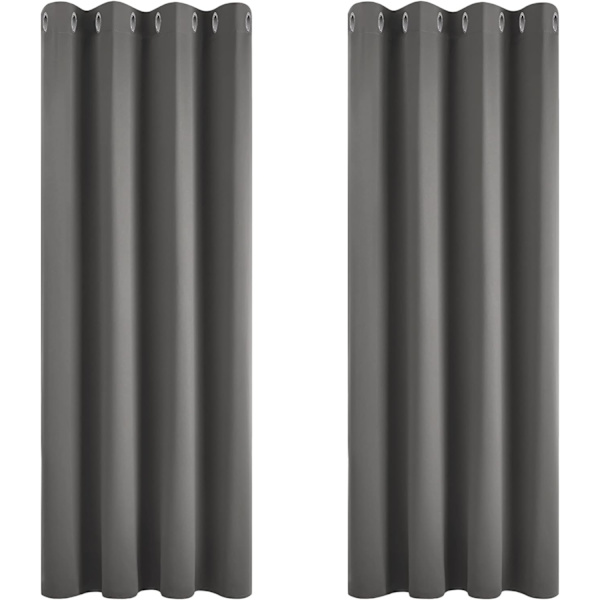 Mörkläggningsgardiner Termiskt isolerade Anti-kyla, 117x138 CM (Bredd x Höjd), med öljetter, Gardiner för vardagsrum och sovrum, Mörkgrå, 2 st