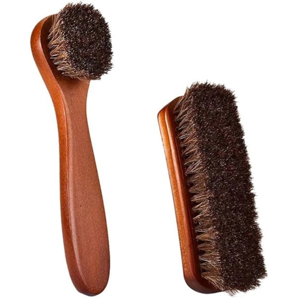 Shoe Brush,2 PCS Natural Horsehair Bristle Shoe Brushes + Small High Gloss Horsehair Shoe Polish Brush Shoe Cleaning Brushes for Boots