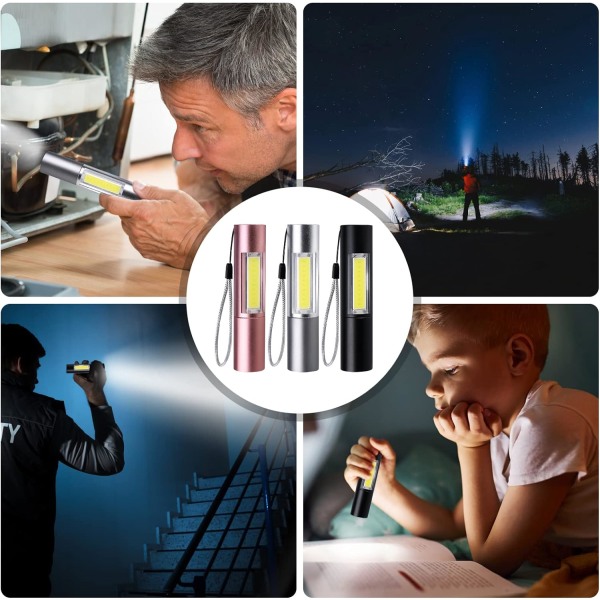 USB-laddningsbar LED-ficklampa, 3 st ultraljusa zoombar LED-ficklampor, taktisk lampa, 3 vattentäta belysningslägen, för camping, vandring, nödsituationer, gör-det-själv