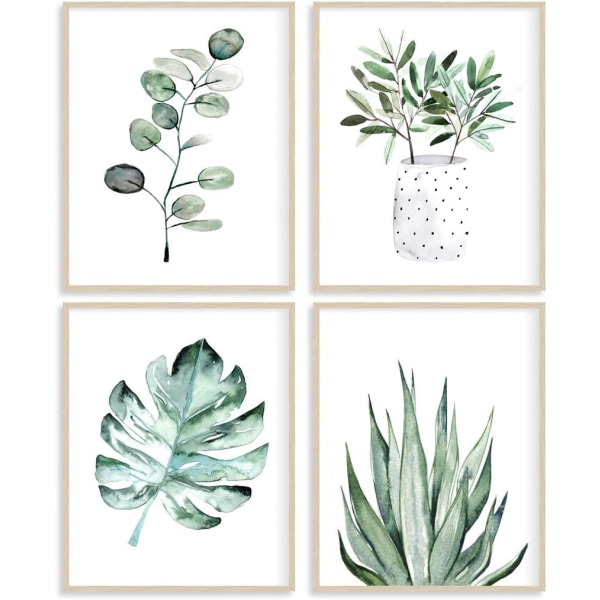 Plant Print Leaf Wall Art for Living Room, Canvas Prints Poster 8x10 Prints Unframed Set of 4, Botanical Prints Sage Wall Decor