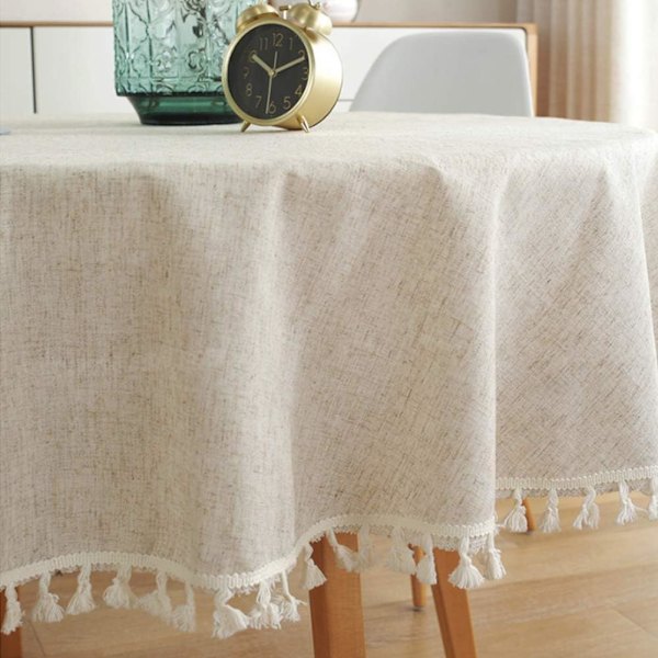 Pyöreä pöytäliina Yksivärinen hapsupöytäliinat Yksinkertainen pöytäliina beige 100CM