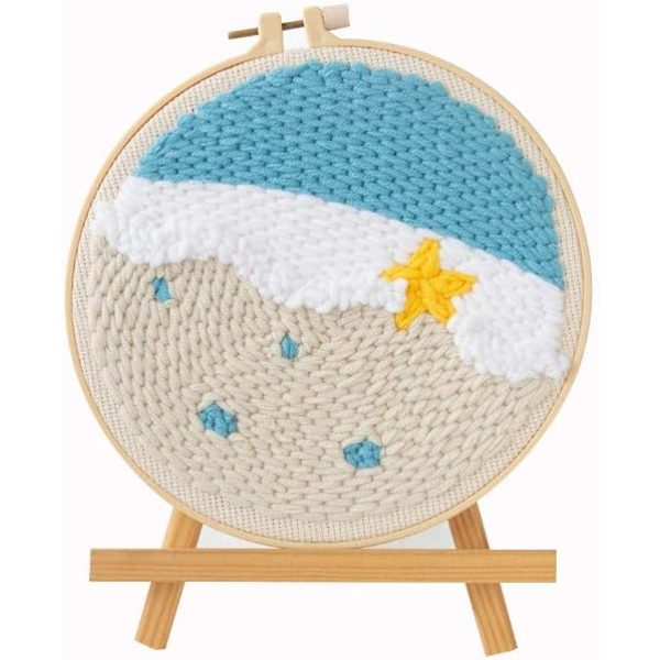 Serie af Scenery Punch Needle Broderi Starter Kits Punch Needle Værktøj Trådning Stof Broderi Hoop Garn Tæppe Punch Needle Beach 9.45 x 8.94 x 0.39