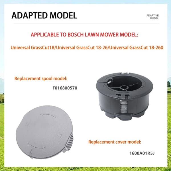 Sett med 3 erstatningsspoler, F016800570 og spolehetter for Bosch UniversalGrassCut 18V-26 trimmer