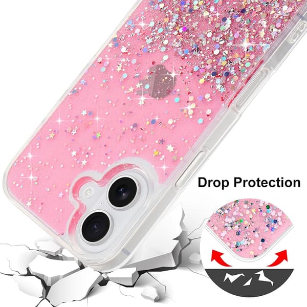 iPhone 17 Glitterdeksel, Rosa Glitrende Krystalltelefondeksel, Slankt Støtsikkert Beskyttelsesdeksel for Kvinner og Jenter