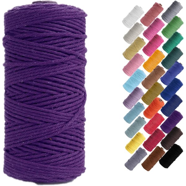 Macrame-snor, bomullssnorgarn, for veggoppheng, plantehengere, gjør-det-selv-håndverk, hjemmedekorasjoner, gaveinnpakning 3mmx100m deep purple