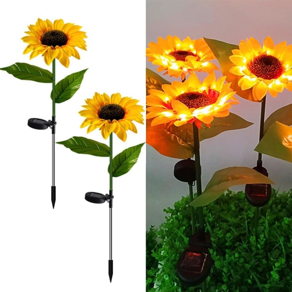 LED solros solcellslampor, vattentäta trädgårdsblomsterlampor, dekorationsnattljus för gångväg, uteplats, trädgård 2pc-single-head sunflower
