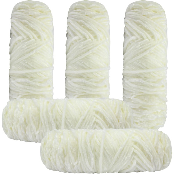 Stickgarn för Stickning och Virkning 5 x 95g, Chenille Garn, för Garnprojekt cream