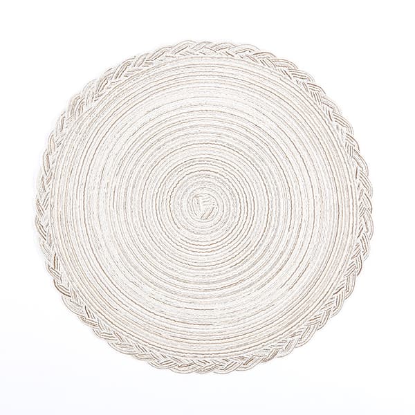 Set med 6 runda platsmattor i bomull, flätade platsmattor beige 38cm