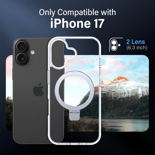 Magnetiskt Ställfodral för iPhone 17, Klar Transparent Hård Silikonkant, 6.3'', Klar