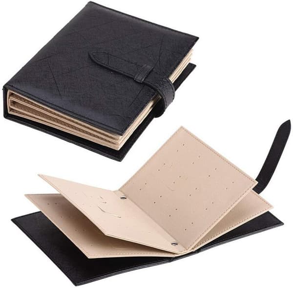 Ørepyntbok-arrangør, bærbar ørepynt-holderetui med sammenleggbart bokdesign black