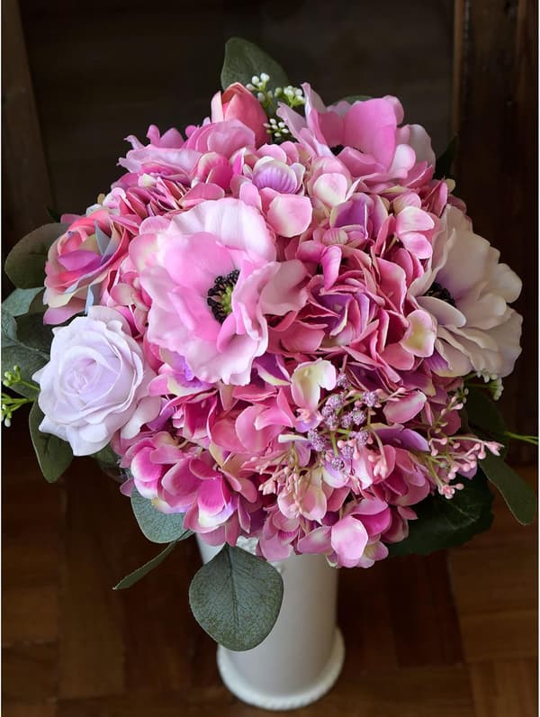 5-pack Konstgjorda Hydrangea Blommor i Silke, Blomsterarrangemang Dekoration 47cm rose red
