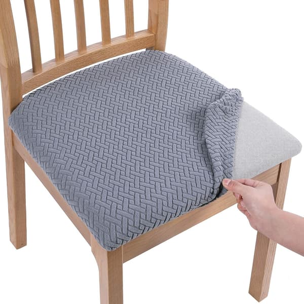 Matstolsöverdrag Set om 2, Stretch Jacquard Matstolsöverdrag Sitskydd med Spänne för Matrum Köket