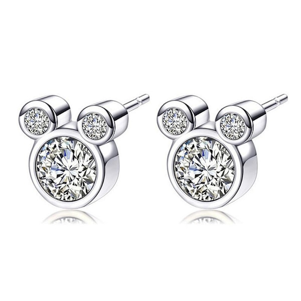 Sølv Øredobber Sterling, Søte Glitrende Museformede Øredobber Cubic Stud Sett
