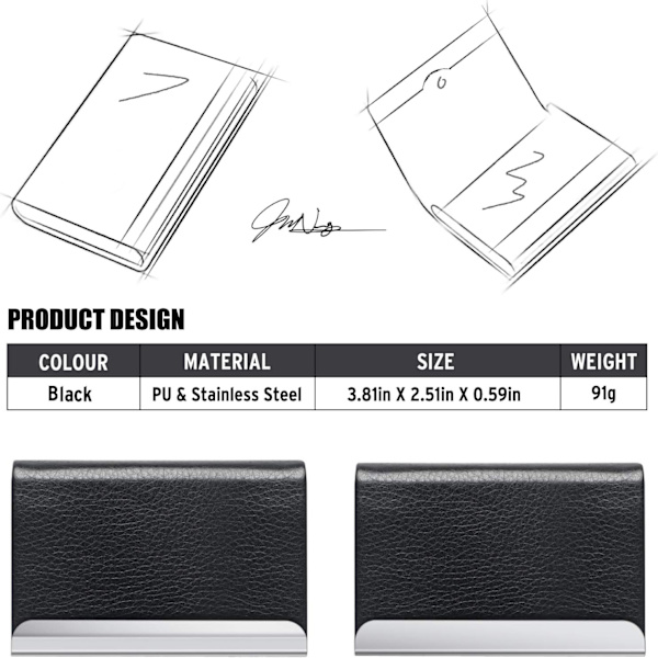 Visitkortfodral, PU-läder, Rostfritt Stål, med Magnetisk Stängning black