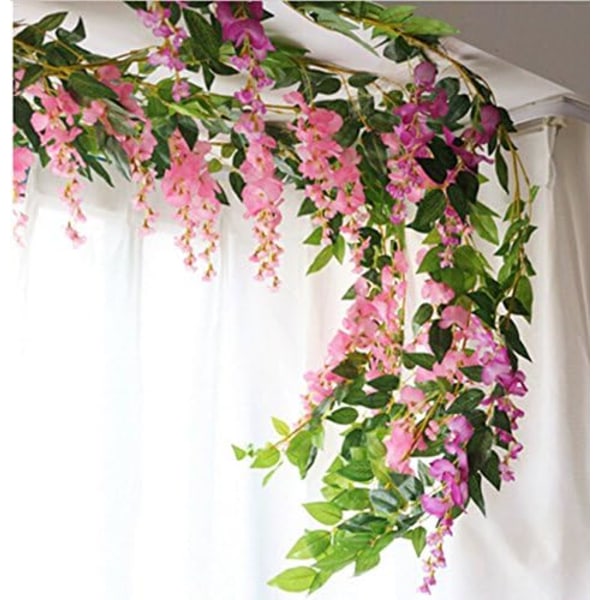 4 kpl 6,6 jalkaa/kpl keinotekoinen wisteria viiniköynnös rottinki silkki roikkuva kukka kotiin puutarhaan ulkoilma seremonia hääkaari kukka koriste Pink 4Pcs