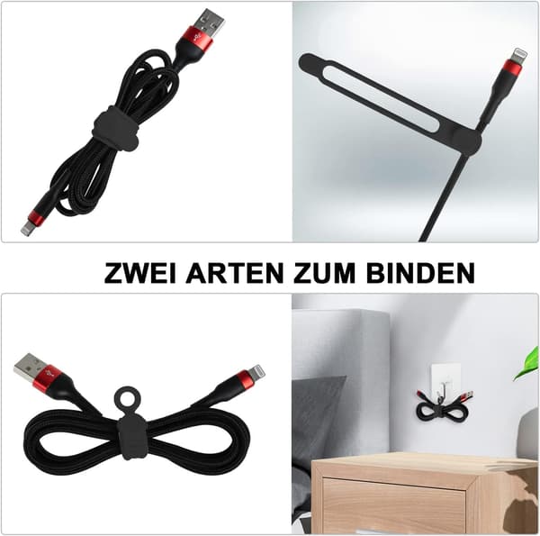 16 stk. silikone kabelbindere, kabelarrangør, genanvendelig Black
