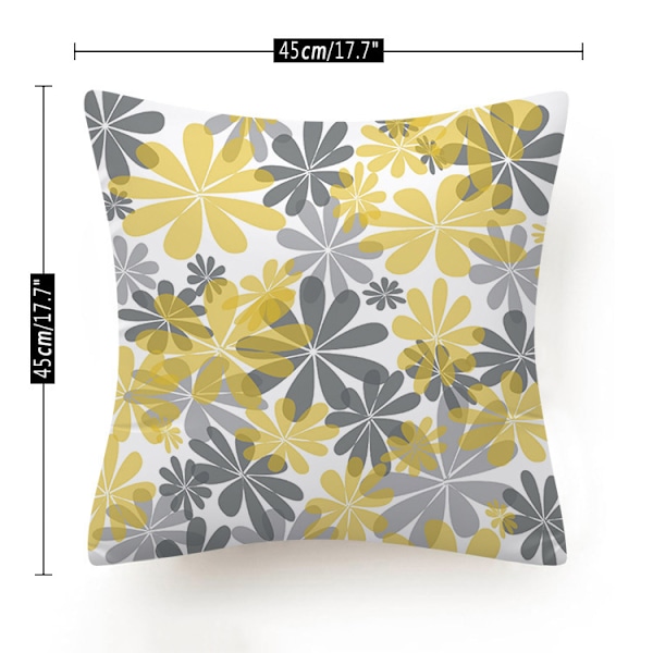 Dekorativa Kuddfodral Grå och Gula Blommor Prydnadskudde Överdrag Mjuk Polyester Fyrkantig Kuddfodral (45x45 cm) Set med 4