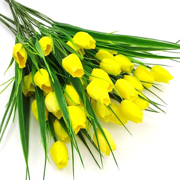 8 Bunter Kunstige Tulipaner Kunstig Plast Grønt Busker Planter Dekor yellow