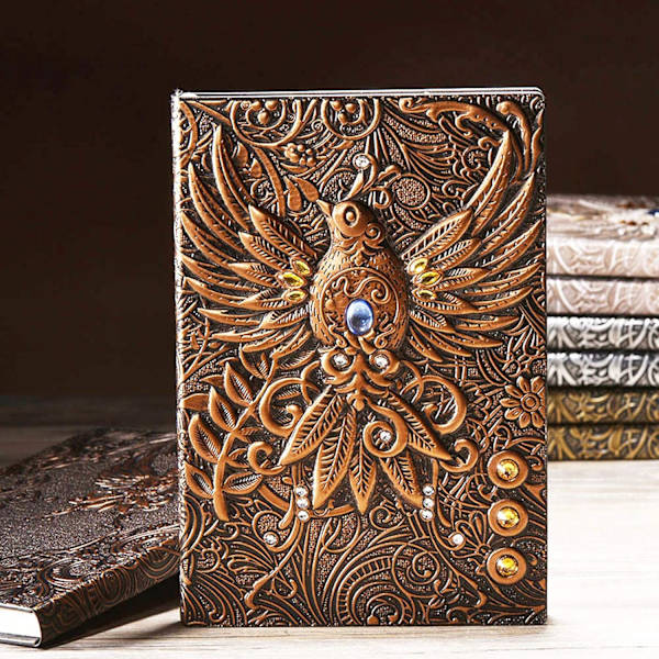 Vintage 3D Phoenix præget læder skrivejournal, A5, 200 sider, rejsedagbog og notesbog til at skrive i, til kvinder og mænd (rød bronze) Phoenix(Red Bronze) 8.4x5.7In