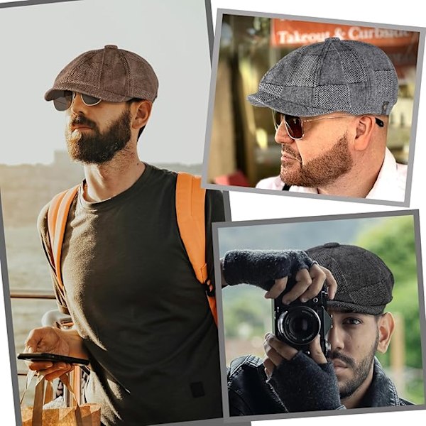 8-panel Tweed Newsboy Cap - Flat Cap - Modehatt - Golfhatt - Beret - Baker Boy Hatt för Män och Kvinnor Dark gray