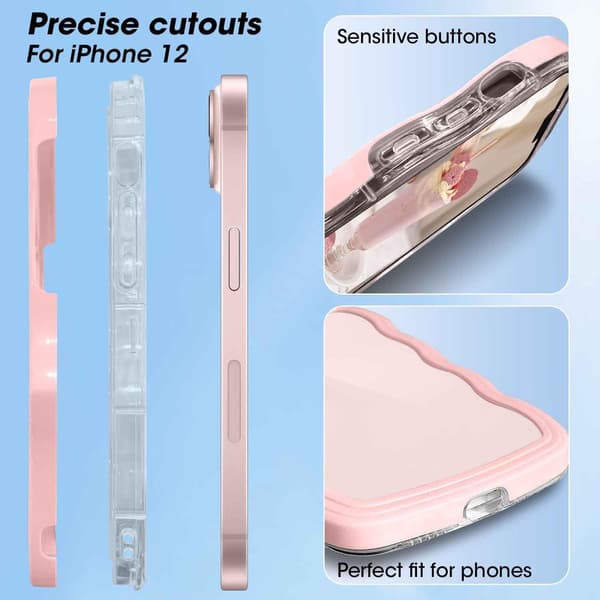 iPhone 12 Wave Frame-deksel, søtt krøllete hardt PC-telefondeksel, støtsikkert beskyttelsesdeksel for kvinner og jenter