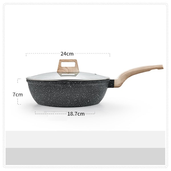 24 cm Non-stick Induktionskomfur Sten Stegepande, Non-stick Stegepande, Omeletpande - Med Glaslåg
