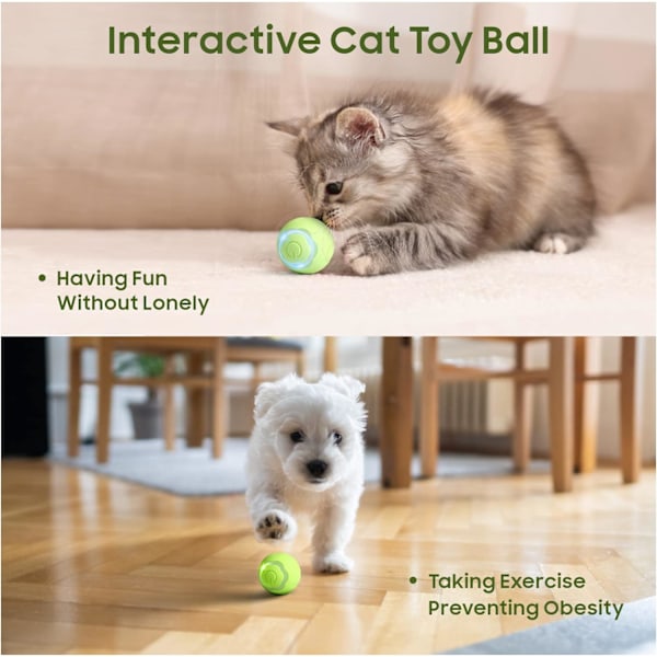 Interaktiv kattstjärna leksak boll husdjur leksak boll med LED-ljus automatisk roterande intelligent för katt inomhus, USB-laddningsbar (mintgrön)