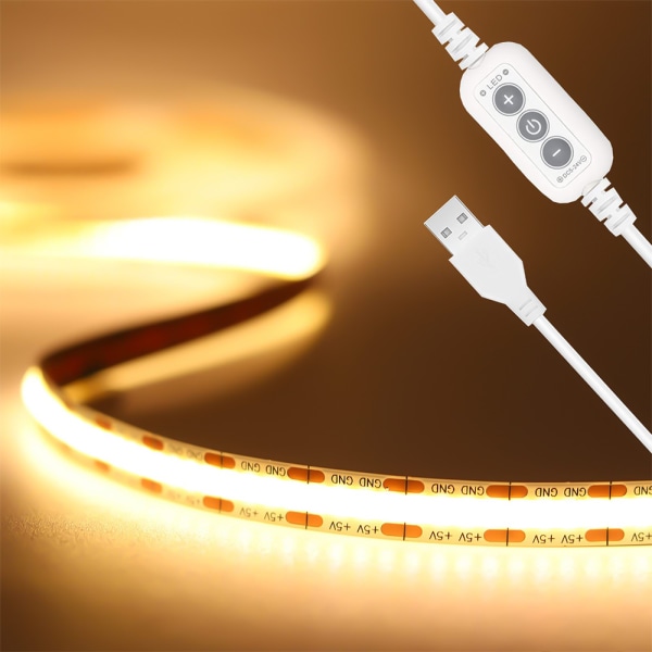 3m LED-strip-ljus, 12V USB -dimmer COB-ljusremsa 3000K varmvit