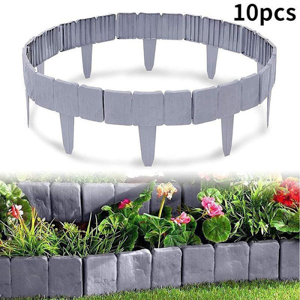 Hagekant 2,5 m Plastgresskant Gresskant Gjerdeeffekt, Steinsteinutseende, Hagedekorasjon, 1 element (L x H): 25 cm x 23 cm - Grå