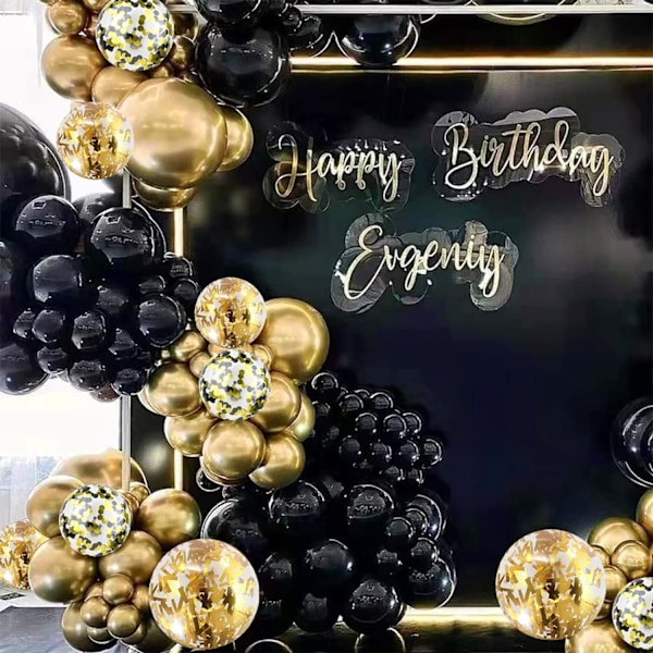 Ballonger Svart Guld, 60-pack 12 Tum Metalliska Krom Guld Svarta Latexballonger med Guld Konfettiballonger För Födelsedag Bröllop